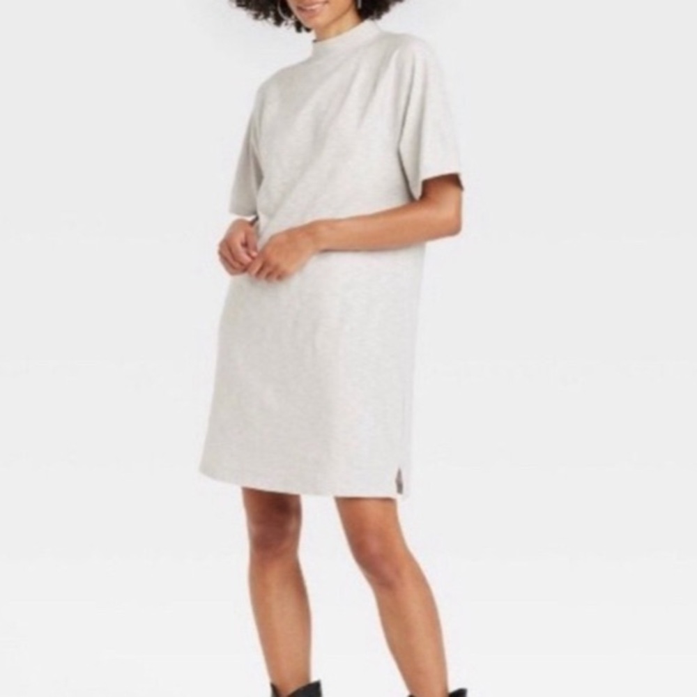 NWT Universal Thread Mock Neck Light Oatmeal Beige T Shirt Dress Size XS